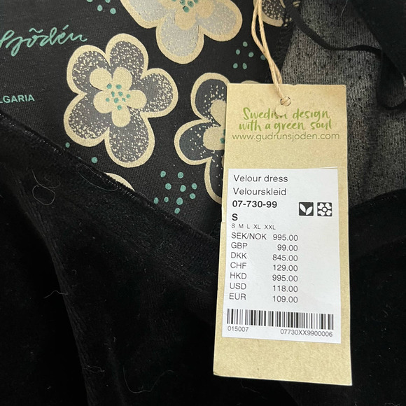 GUDRUN SJODEN LONG SLEEVE BLACK DRESS WITH POCKETS NEW with Tags Women Size S - Picture 13 of 14